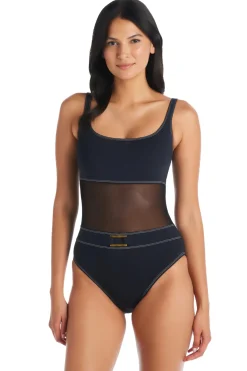 Stitched Mesh One Piece Swimsuit