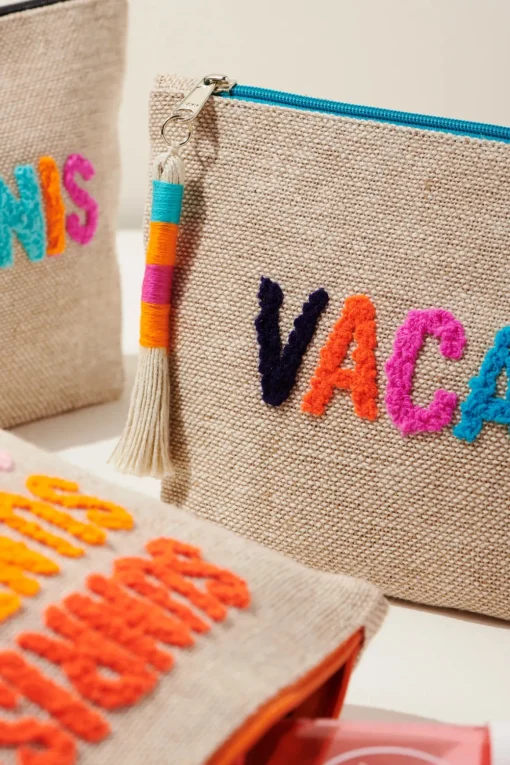 Embroidered Canvas Vacay Pouch