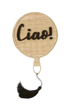 Embroidered CIAO Appliqué Straw Fan