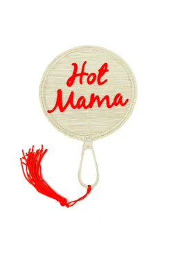 Embroidered Hot Mama Appliqué Straw Fan