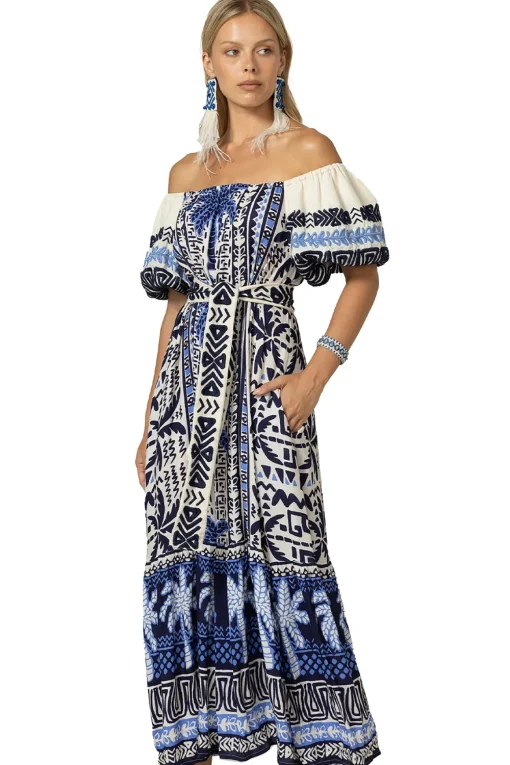 Embroidered Palm Maxi Dress