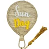 Embroidered Sun Day Appliqué Straw Fan