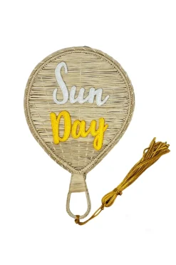 Embroidered Sun Day Appliqué Straw Fan