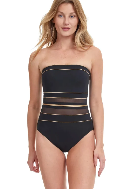 Metallic Mesh Bandeau One Piece Swimsuit
