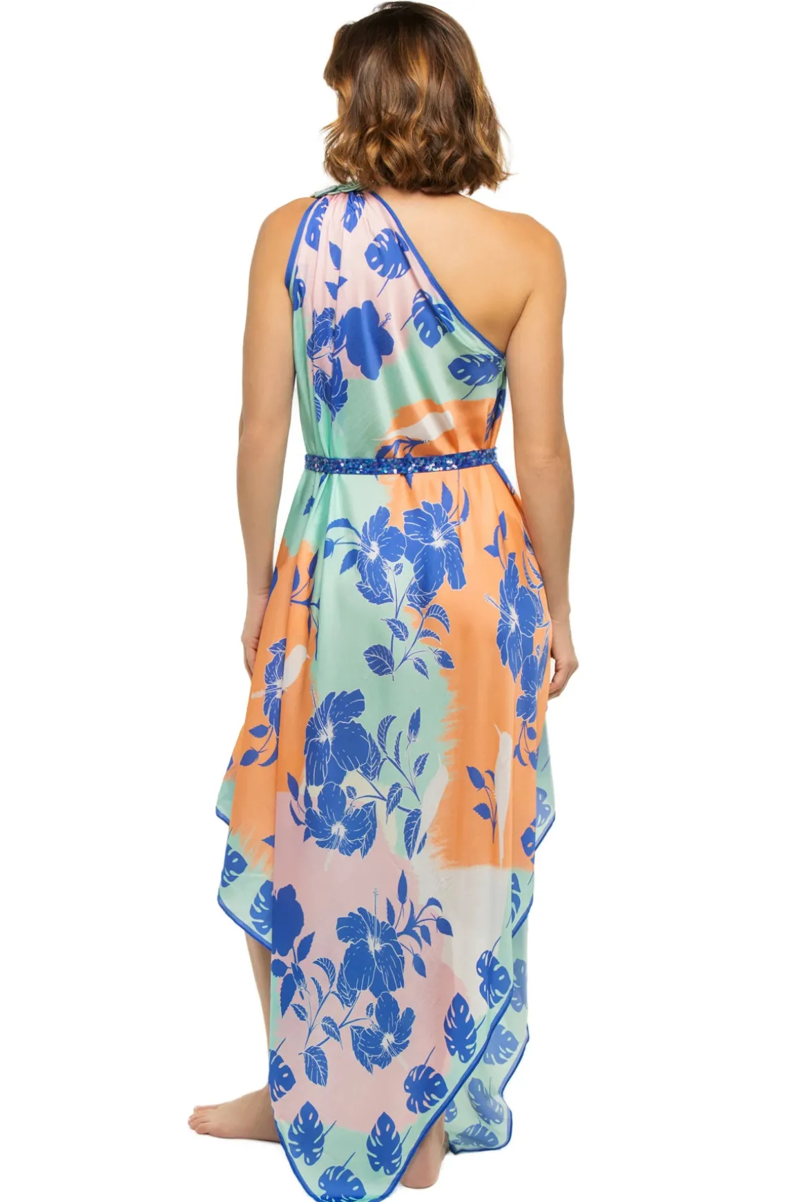 Asymmetrical Multi-Way Scarf Midi Dress