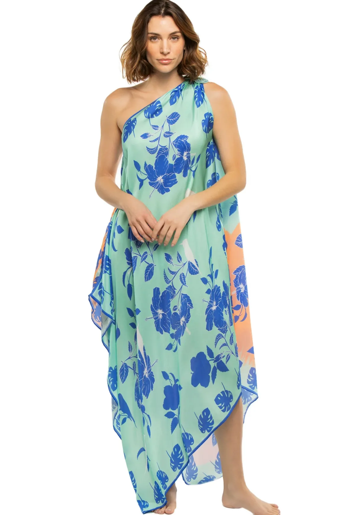 Asymmetrical Multi-Way Scarf Midi Dress