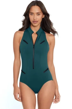 Coco Zip-Front Racerback One Piece Swimsuit