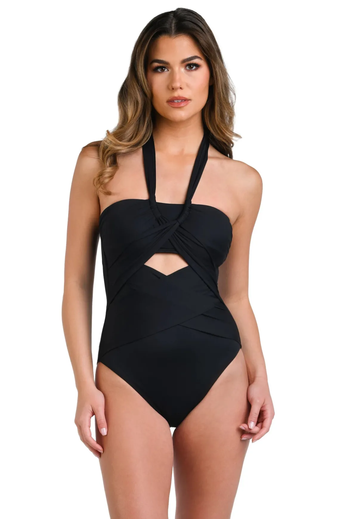 Convertible Draped Bandeau One Piece Swimsuit