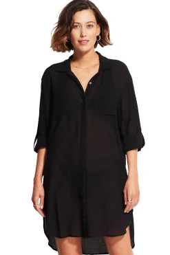 Crinkle Twill Beach Shirt Dress