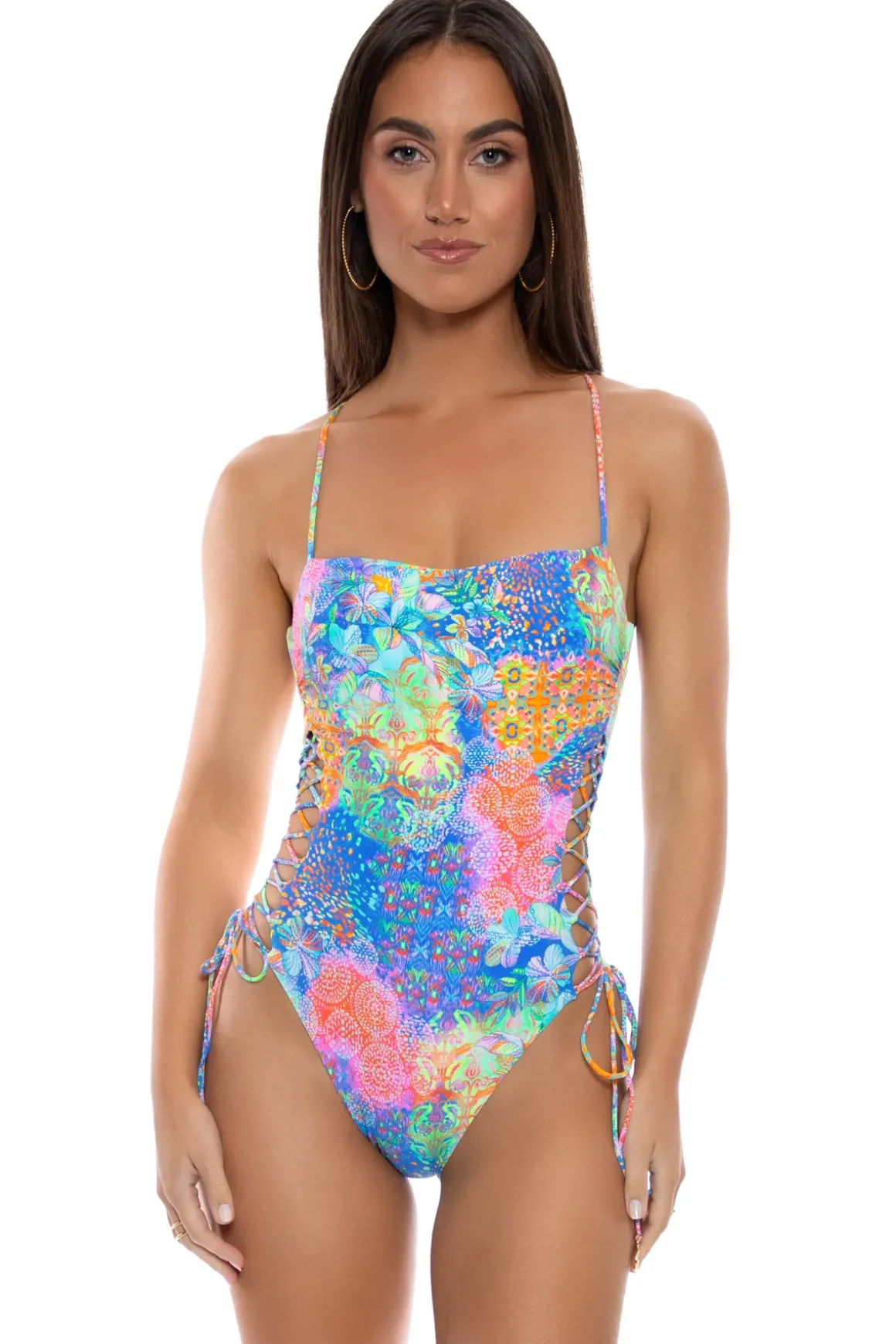 Deco Gardens Lace-Up One Piece Swimsuit