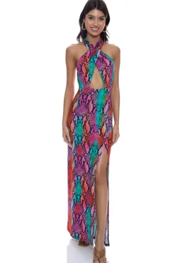 Electric Skin Halter Maxi Dress
