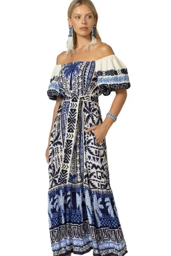 Embroidered Palm Maxi Dress