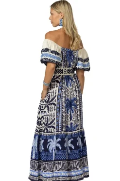 Embroidered Palm Maxi Dress