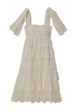 Embroidered Ruffle Midi Dress