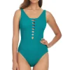 Lace Up Plunge One Piece Swimsuit