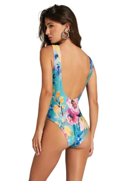 Lace Up Plunge One Piece Swimsuit