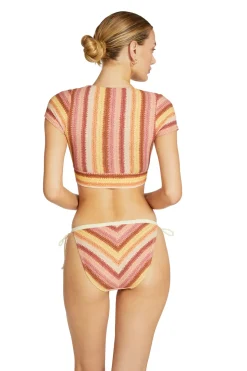 Lyra Striped Cap Sleeve Bikini Top