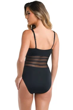 Mesh Plunge One Piece Swimsuit