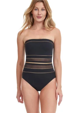 Metallic Mesh Bandeau One Piece Swimsuit