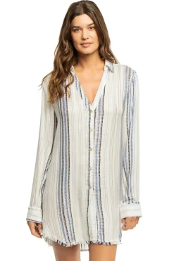 Metallic Stripe Button Down Shirt Dress