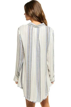 Metallic Stripe Button Down Shirt Dress