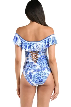 Off Shoulder Ruffle One Piece Swimsuit