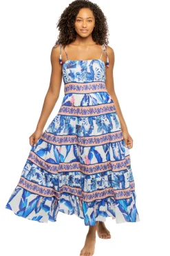 Off-White Blue Foliage Midi Dress