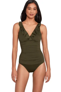 Ruffle Over The Shoulder One Piece Swimsuit