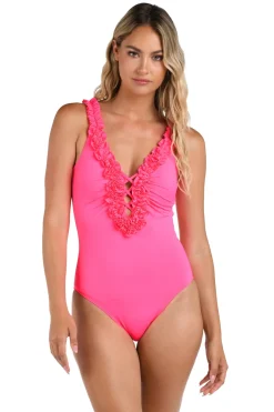 Ruffled Plunge One Piece Swimsuit