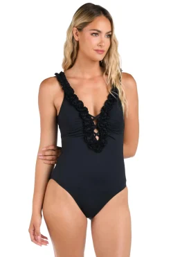 Ruffled Plunge One Piece Swimsuit
