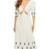 Sea of Fish Embroidered Linen Maxi Dress