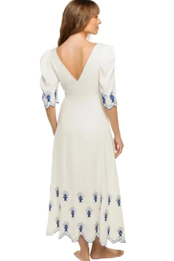 Sea of Fish Embroidered Linen Maxi Dress