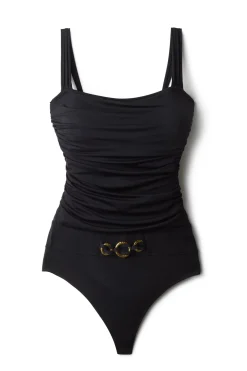 Square Neck Belted One Piece Swimsuit