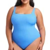 Square Neck Ribbed One Piece Swimsuit