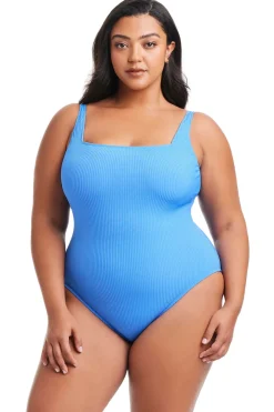 Square Neck Ribbed One Piece Swimsuit