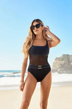 Stitched Mesh One Piece Swimsuit