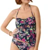 Tie-Front Shirred Bandeau Tankini Top