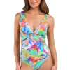 Tropi-flage Twist Front Tankini Top